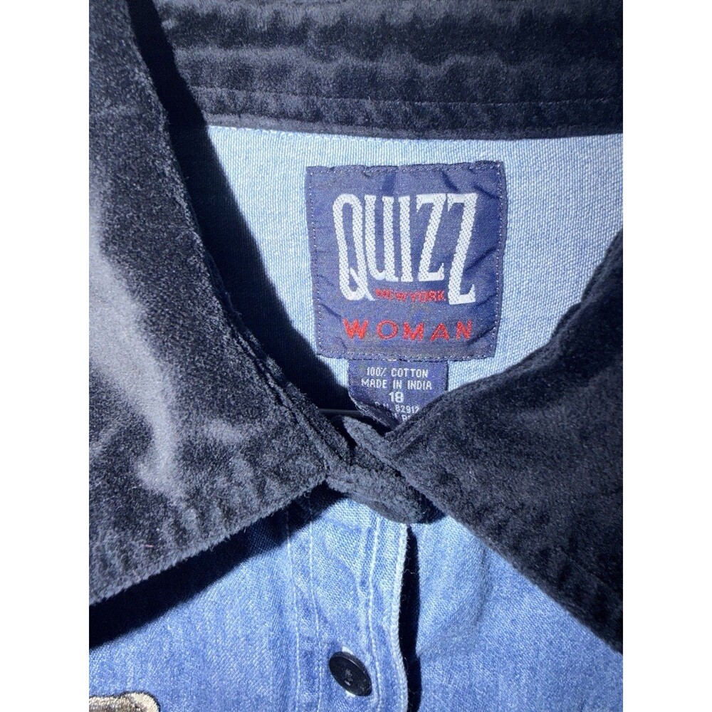 Quizz Woman Shirt Womens Sz 18 XL Blue Denim Teacher Teddy Bear Embroidered Top - Picture 3 of 8